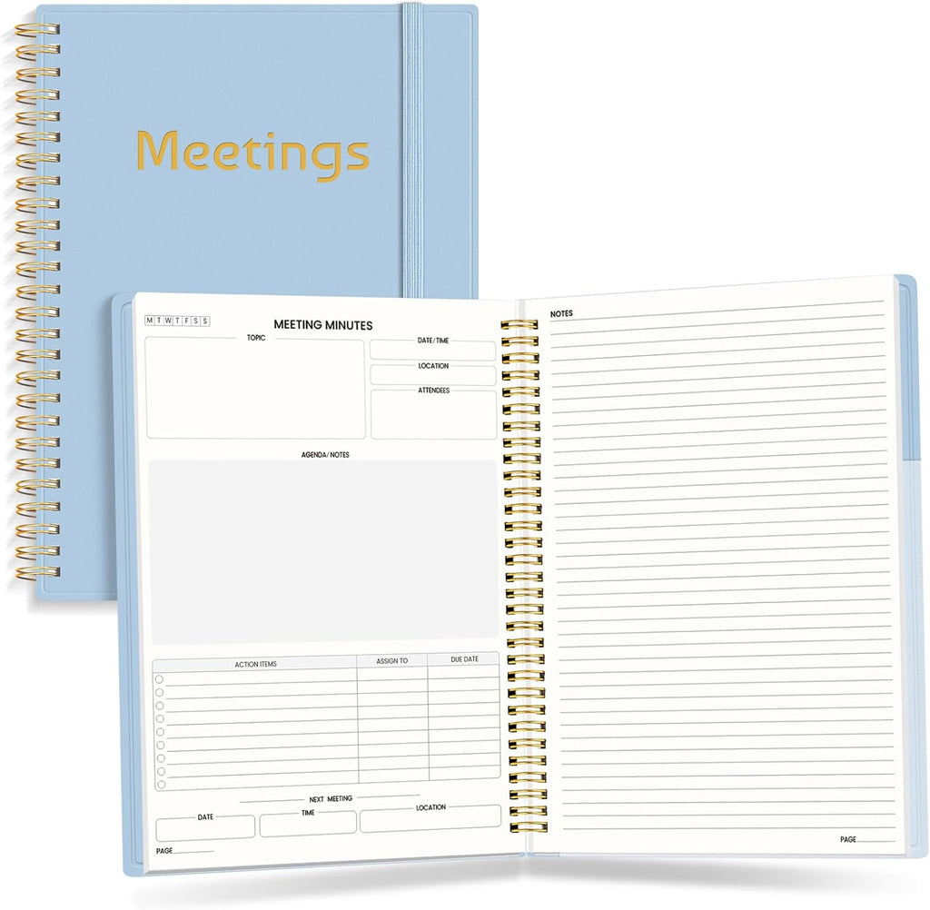 Half Meeting Half Note 7"x10" Notebook for Work – 140 Pages, B5 Size Project Planner for Women&Men, Minutes Organizer