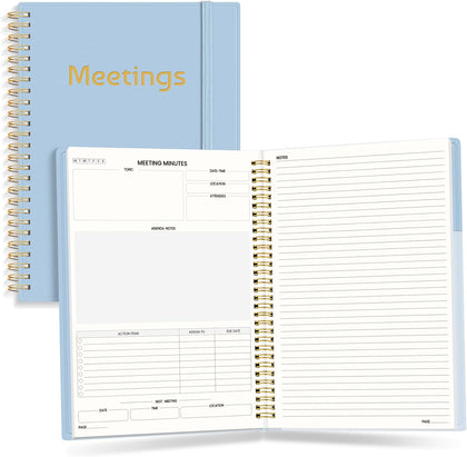 Half Meeting Half Note 7"x10" Notebook for Work – 140 Pages, B5 Size Project Planner for Women&Men, Minutes Organizer