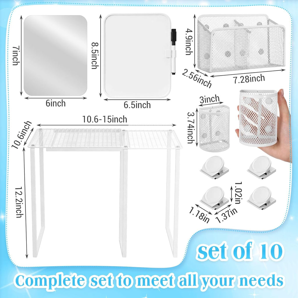 Adjustable Locker Shelf Organizer Set with Magnetic Accessories, Locker Shelf Adjustable 10.6–15 Inch with Magnetic