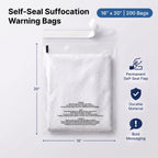 16" X 20" (200 Count) Self-Seal Clear Poly Bags With Suffocation Warning