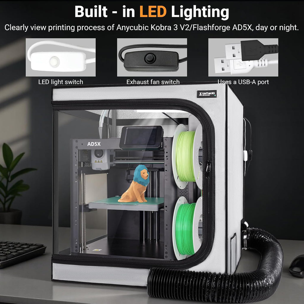 3D Printer Enclosure with Ventilation Kit for Anycubic Kobra 3/3 V2 Combo/Flashforge AD5X 3D Printers,Fireproof &