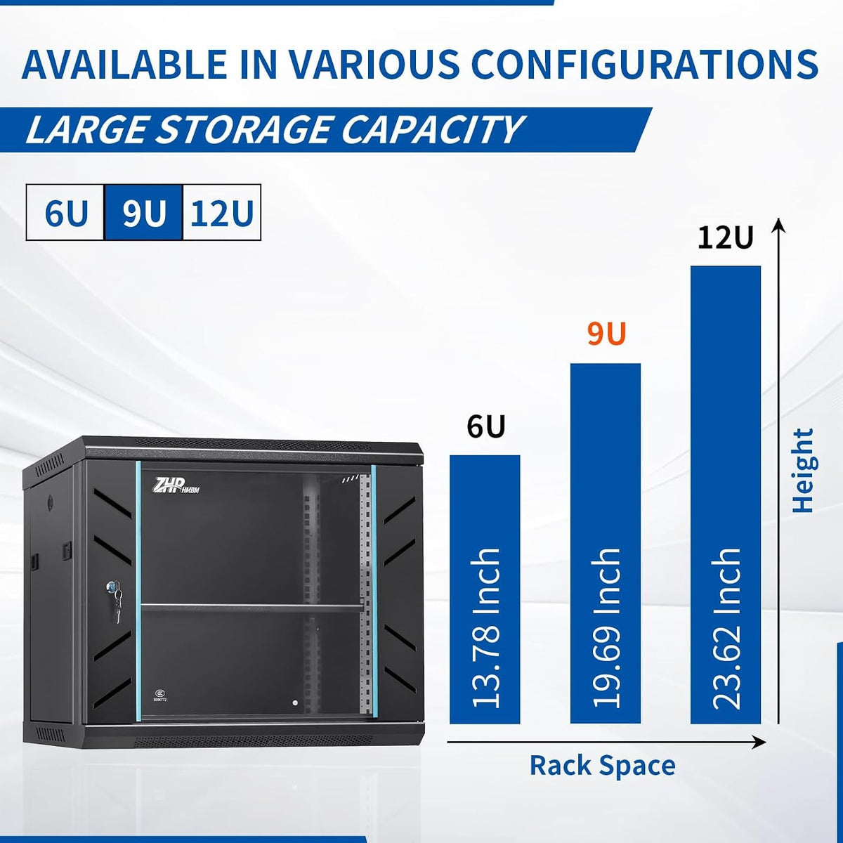 9U Wall Mount Server Cabinet with Lockable Door Heavy Duty IT Network Rack Enclosure for Data Centers & Network Equipment