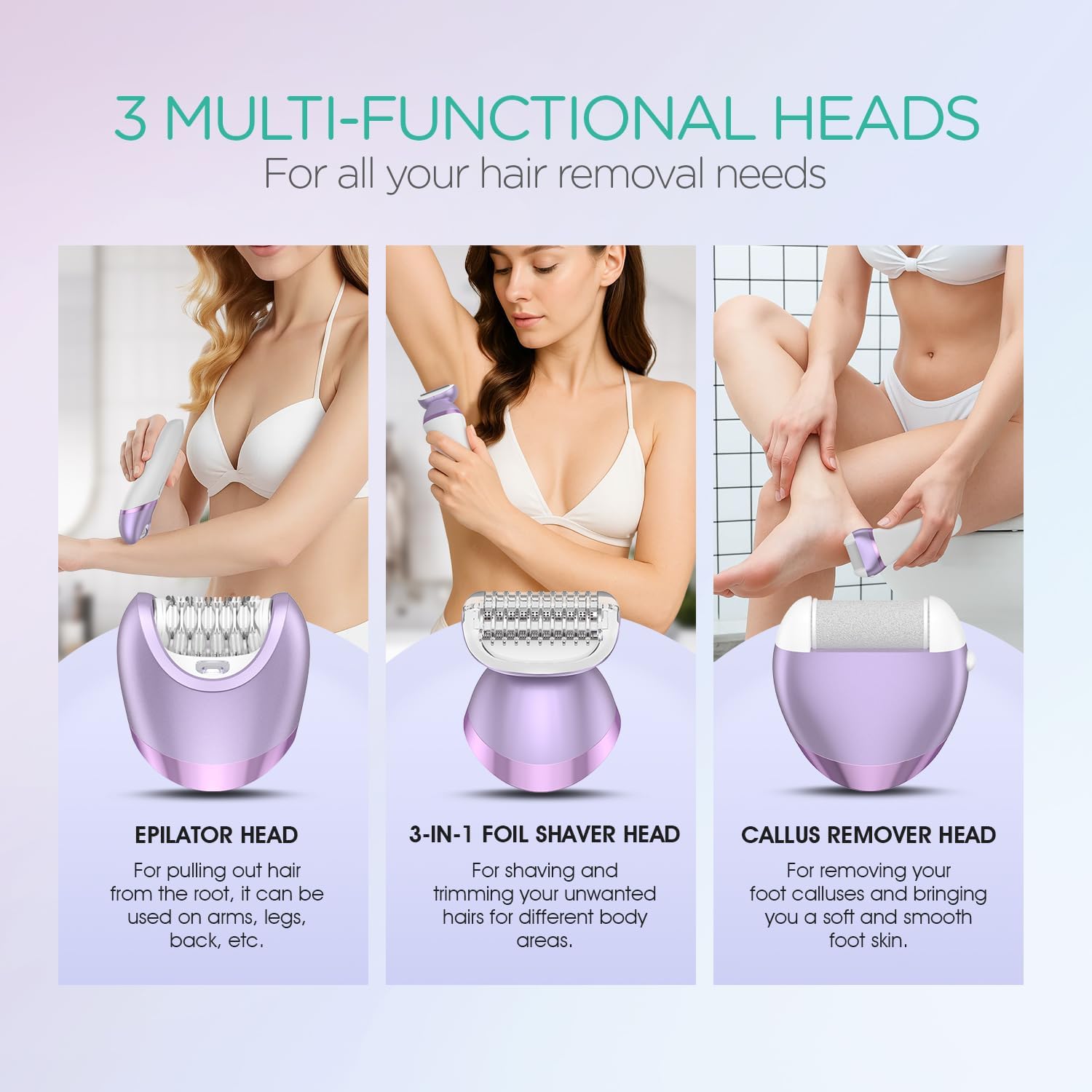 Epilator for Women, Cordless Epilators Hair Removal with 30 Tweezers | 3 in 1 Hair Removal Device for Leg Arm with