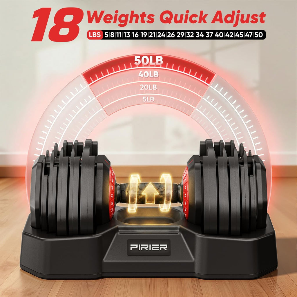 Adjustable Dumbbell Set 50LB, 18-in-1 Free Weight Adjustable Dumbbells, One-Hand Twist Adjust, Space-Saving Design