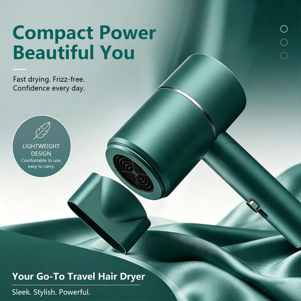 Foldable Ionic Hair Dryer with Diffuser, 1875W Green