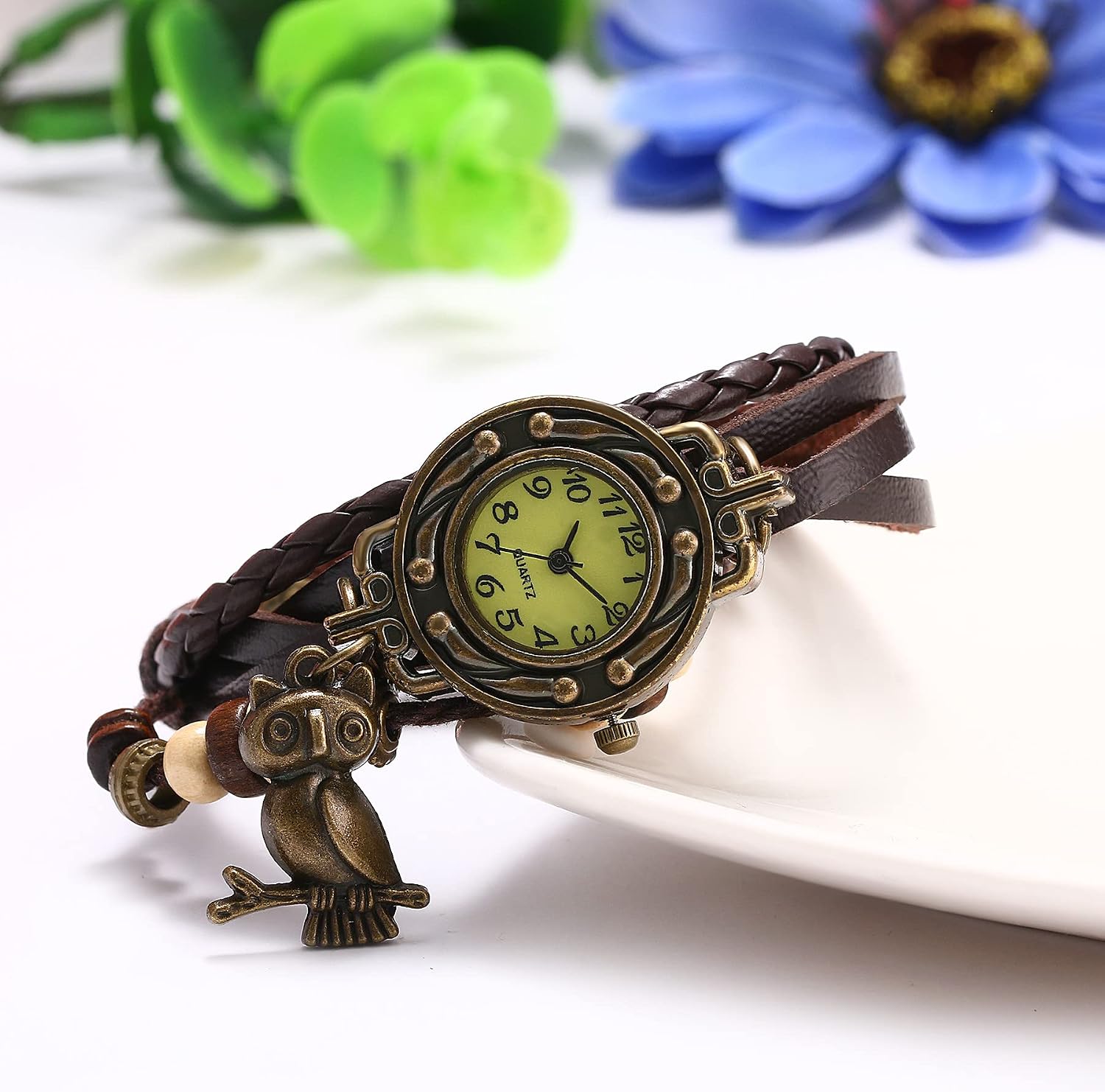Women Bohemia Bracelet Watch Vintage Classic Fashion Weave Wrap Around Quartz Wristwatch with Adjustable Leather