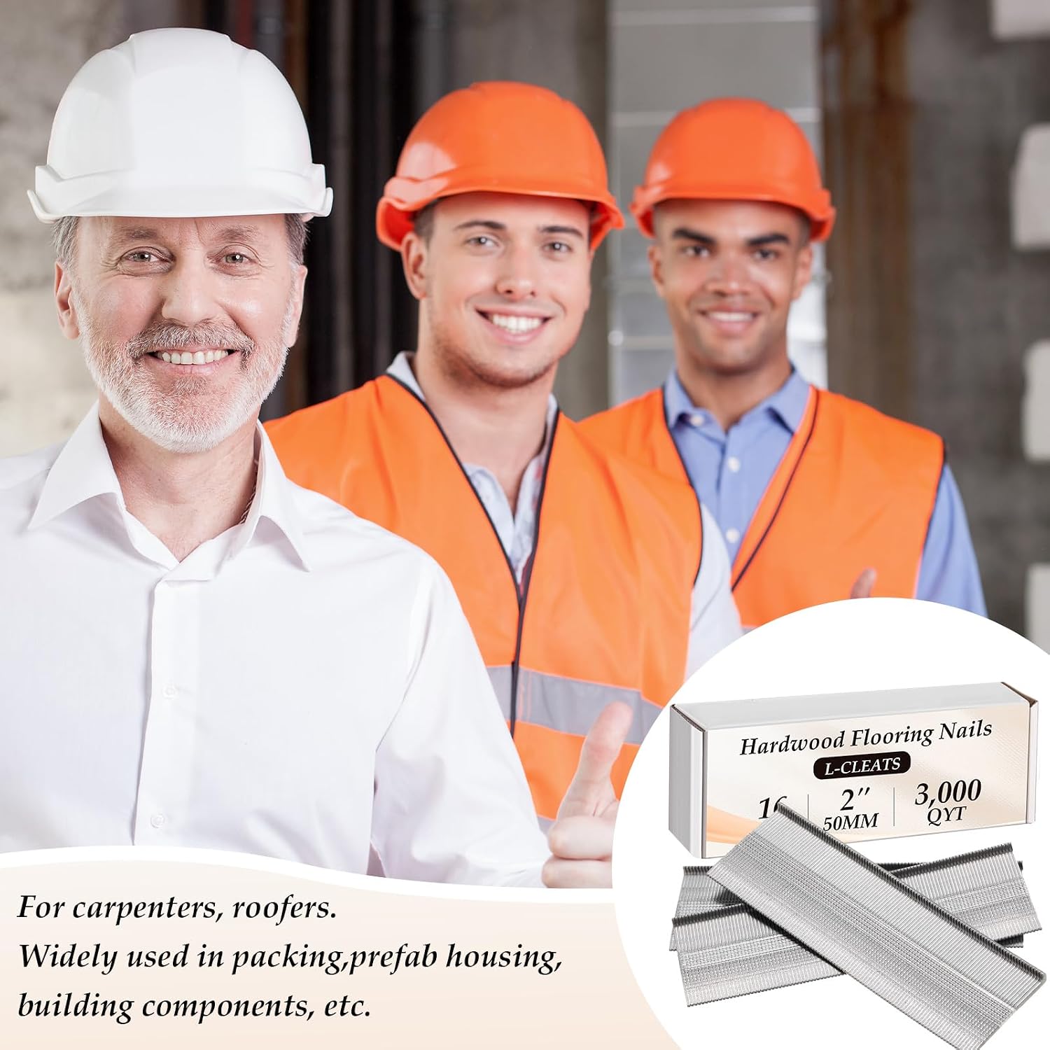 3000 Counts 16 Gauge L Cleat Flooring Nails, 2 Inch Hardwood Floor Cleats, 16ga Hardened Steel Fasteners for Flooring