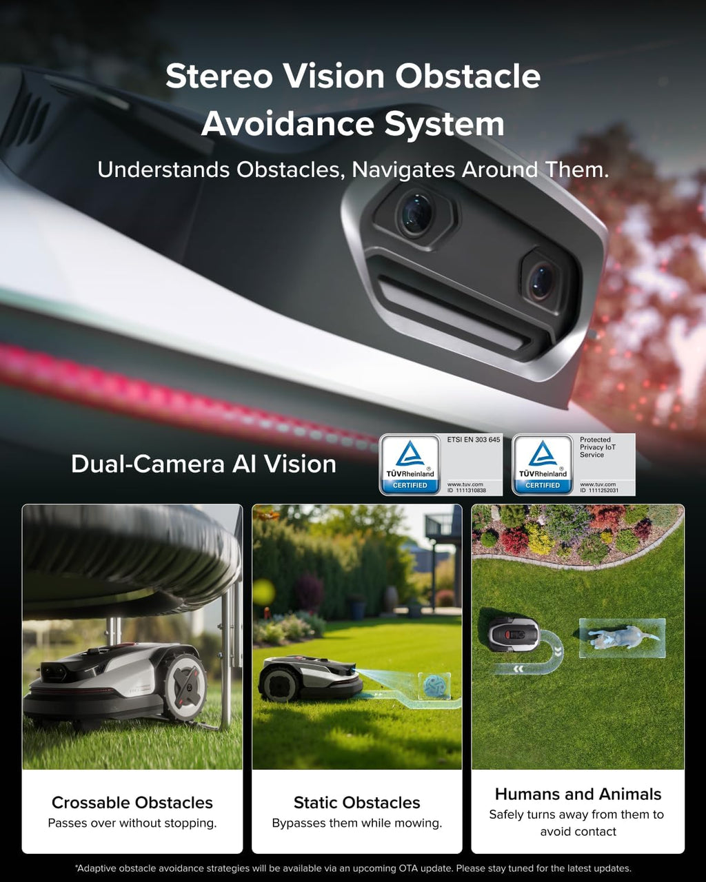 RockNeo Q110H Robot Lawn Mower, Wire-Free Robotic Lawn Mower with Full-Band RTK + VSLAM Navigation, Auto Mapping, AI