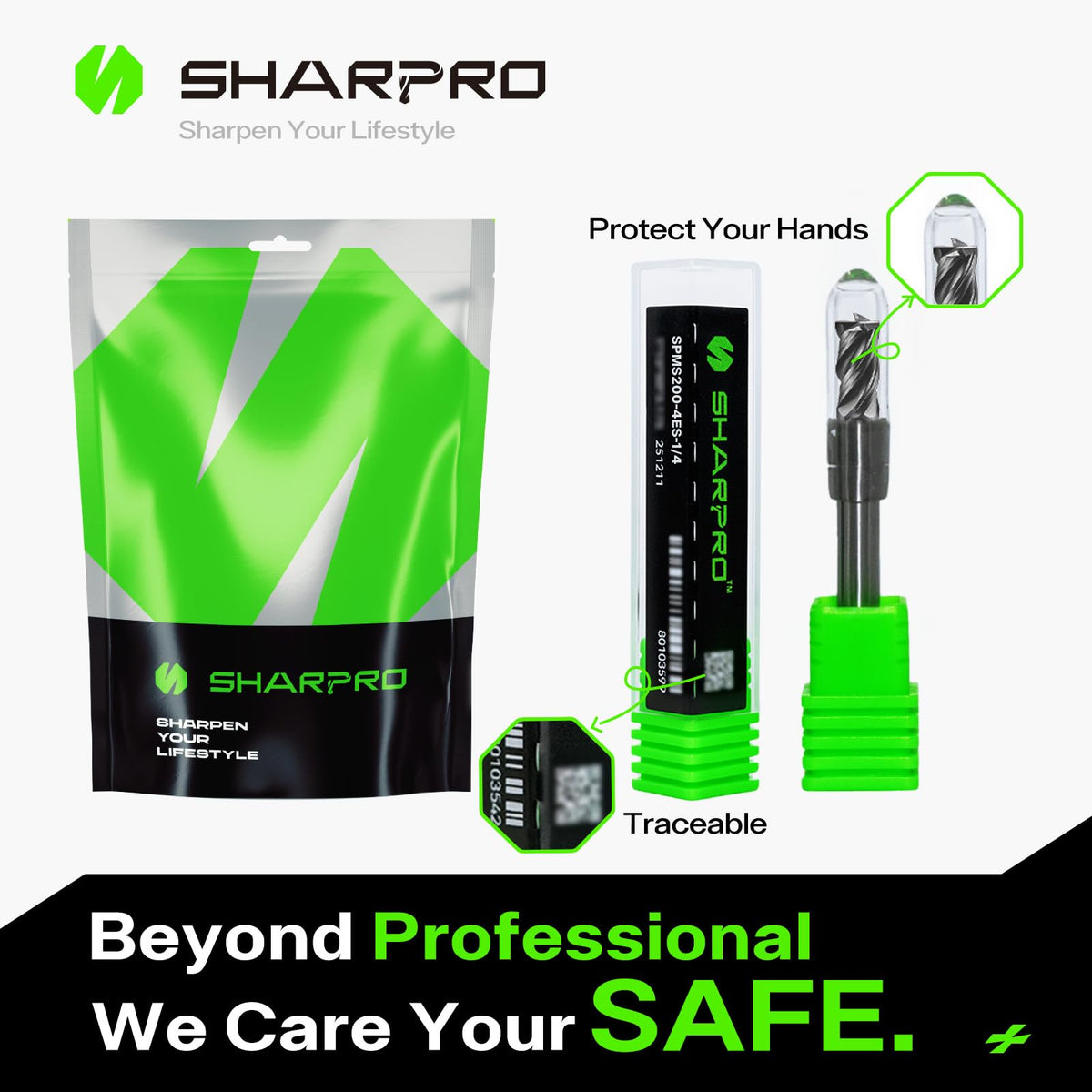 SHARPRO 1/4'' Shank Carbide End Mills, 4 Flute Square End Mill Bits