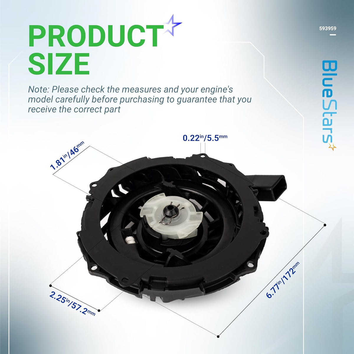 BlueStars 591139 593959 Recoil Starter - for Troy Bilt TB110 TB200 140CC 150CC Lawn Mower BS 08P502 093J02 09P602 09P702 450E 500E 550E 550EX 125cc 140cc Engines 595355 590588 Pull Starter Assembly