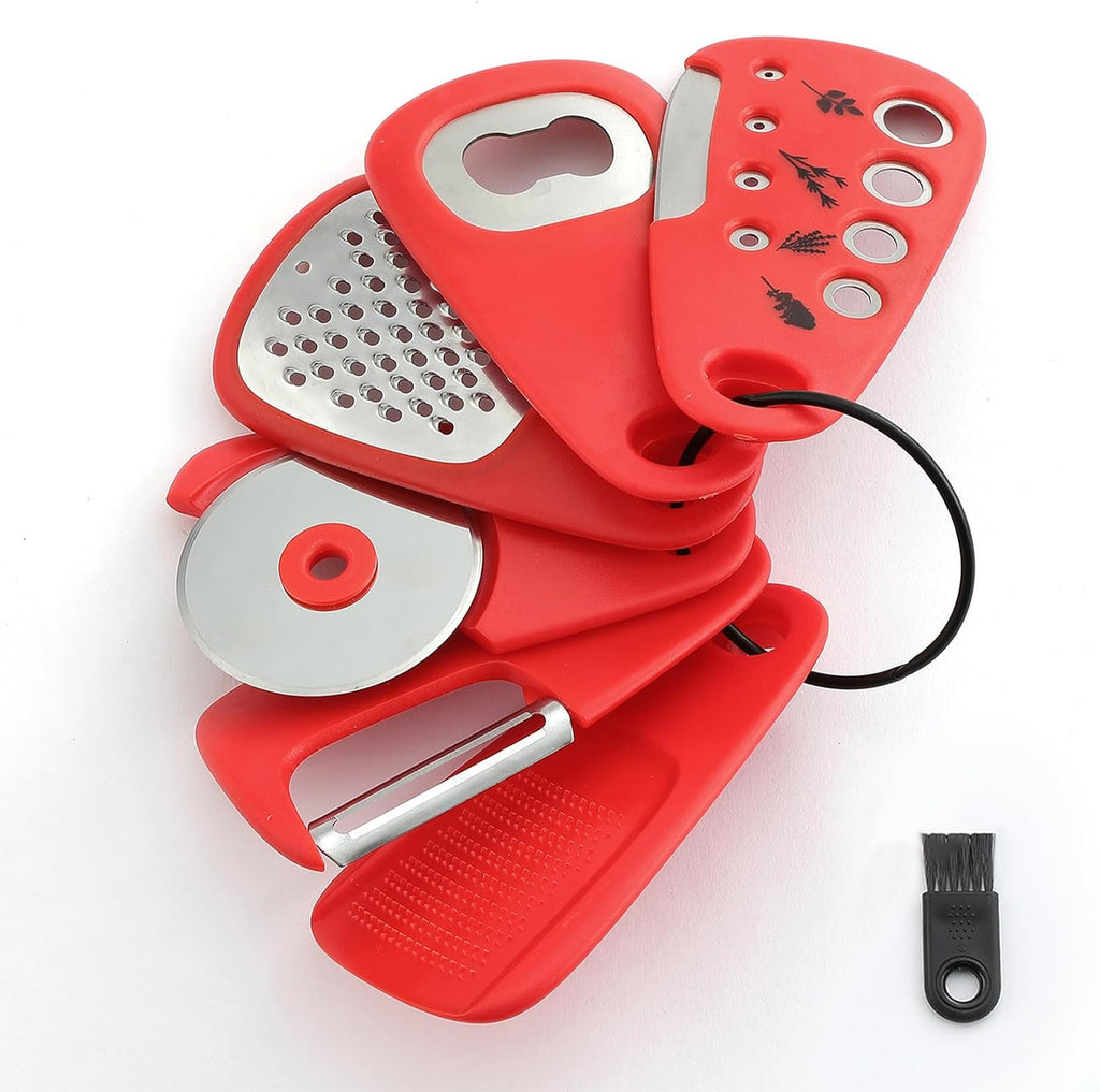 Kitchen Gadgets Set 6 Pieces, Space Saving Cooking Tools Kitchen Accessories-Garlic Grinder, Cheese Grater, Vegetable
