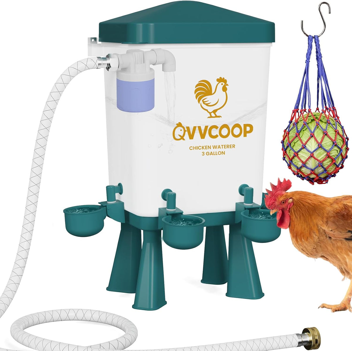3 Gallon Automatic Chicken Waterer with Float Valve, Water Contatiner Cup Dispenser for Chicken, Float Controlled
