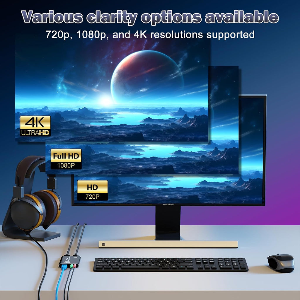 Video Capture Card, 4K HDMI Audio Capture Card Video Recorder with Mic and HDMI Loop-Out for Gaming/Live