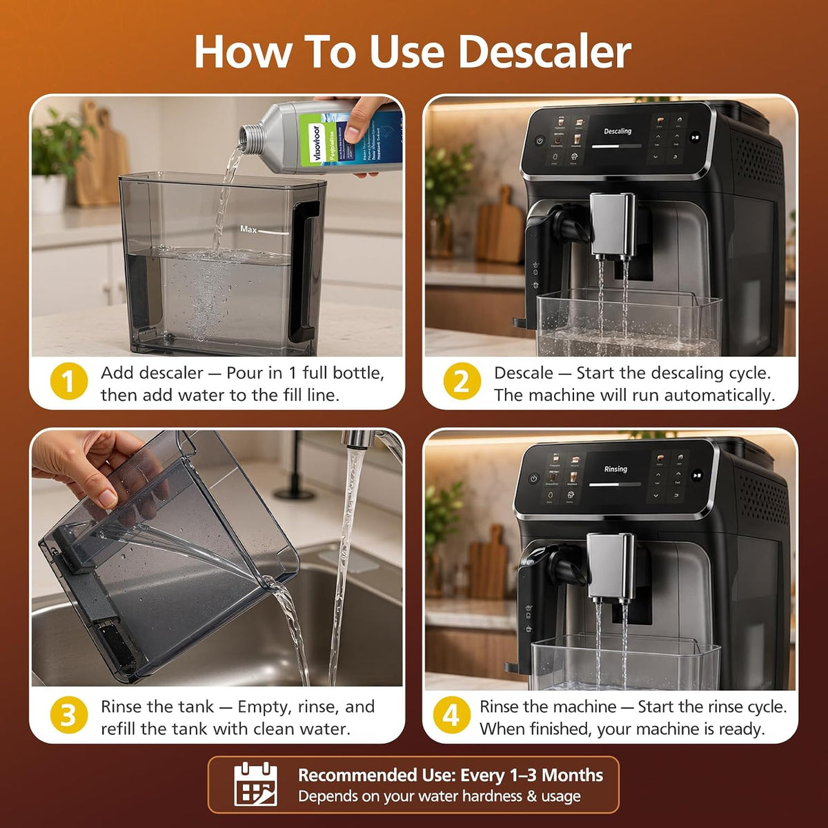 CA6700 Liquid Descaler for Philips, 2 Pack Coffee Machine Descaling Liquid