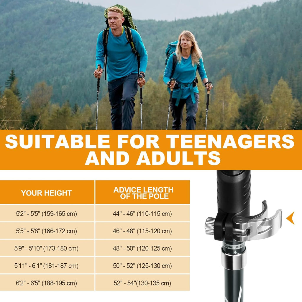 Hiking Poles Collapsible, Aluminum Alloy 7075 Trekking Poles | Hiking Sticks Telescopic & Foldable, Adjustable Height