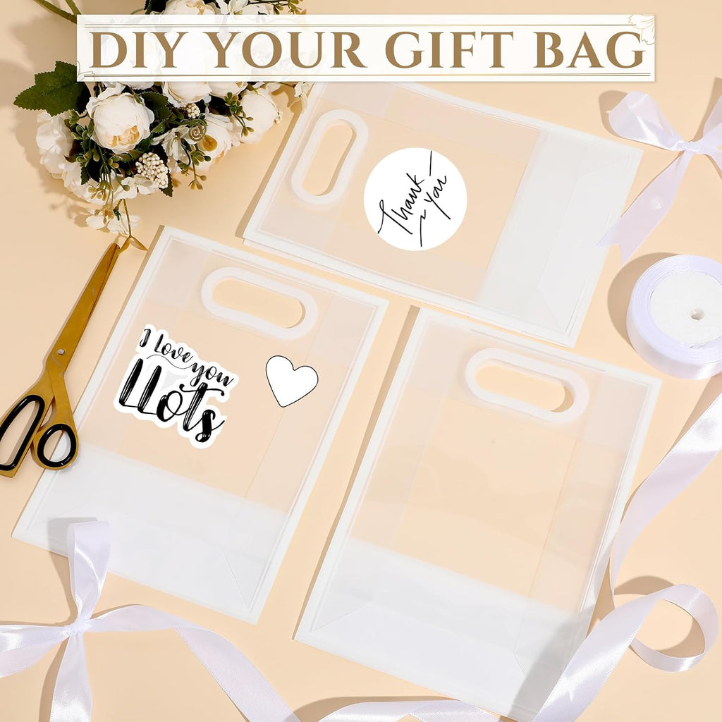 12 Pcs Small Clear Plastic Gift Bag with Handles,White