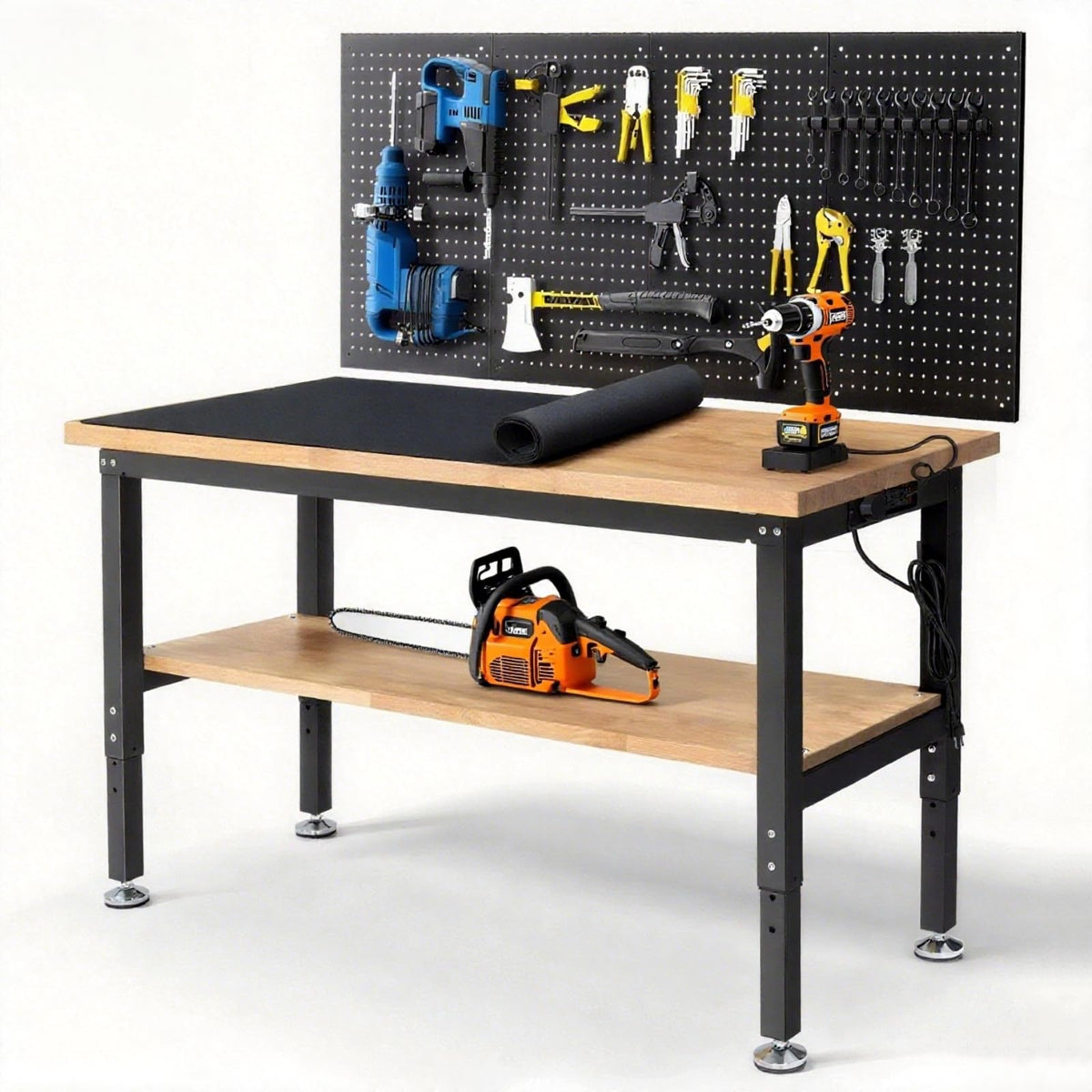 60" Adjustable Height Workbench with Storage Shelf