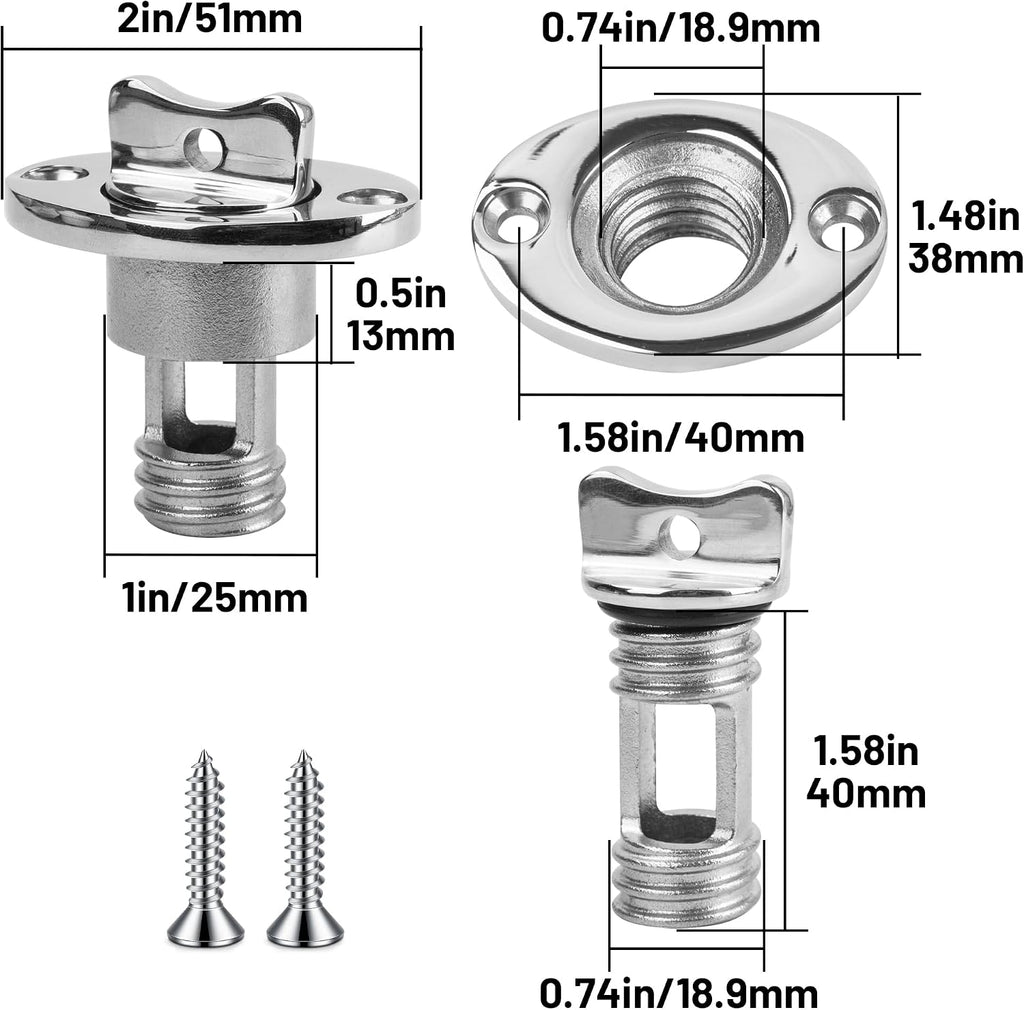 Marine Drain Plug Kit, Stainless Steel Boat Drain Plug, Oval Garboard Transom Boat Plug with Waterproof Seal Ring