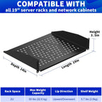 2 Pack 2U Cantilever Universal Rack Shelf, 14in Deep, 50lb Capacity