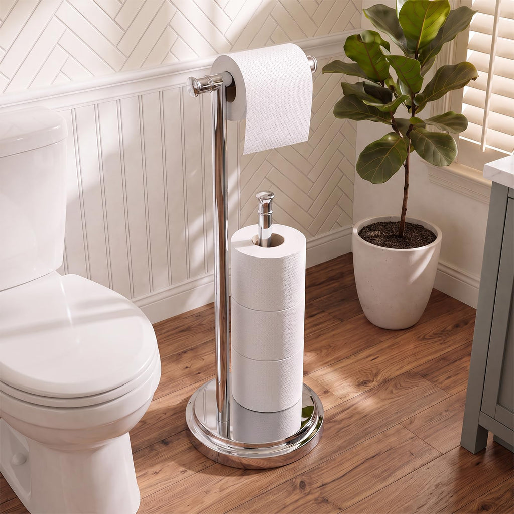 Toilet Paper Holder Stand Bathroom Free Standing Polished Chrome