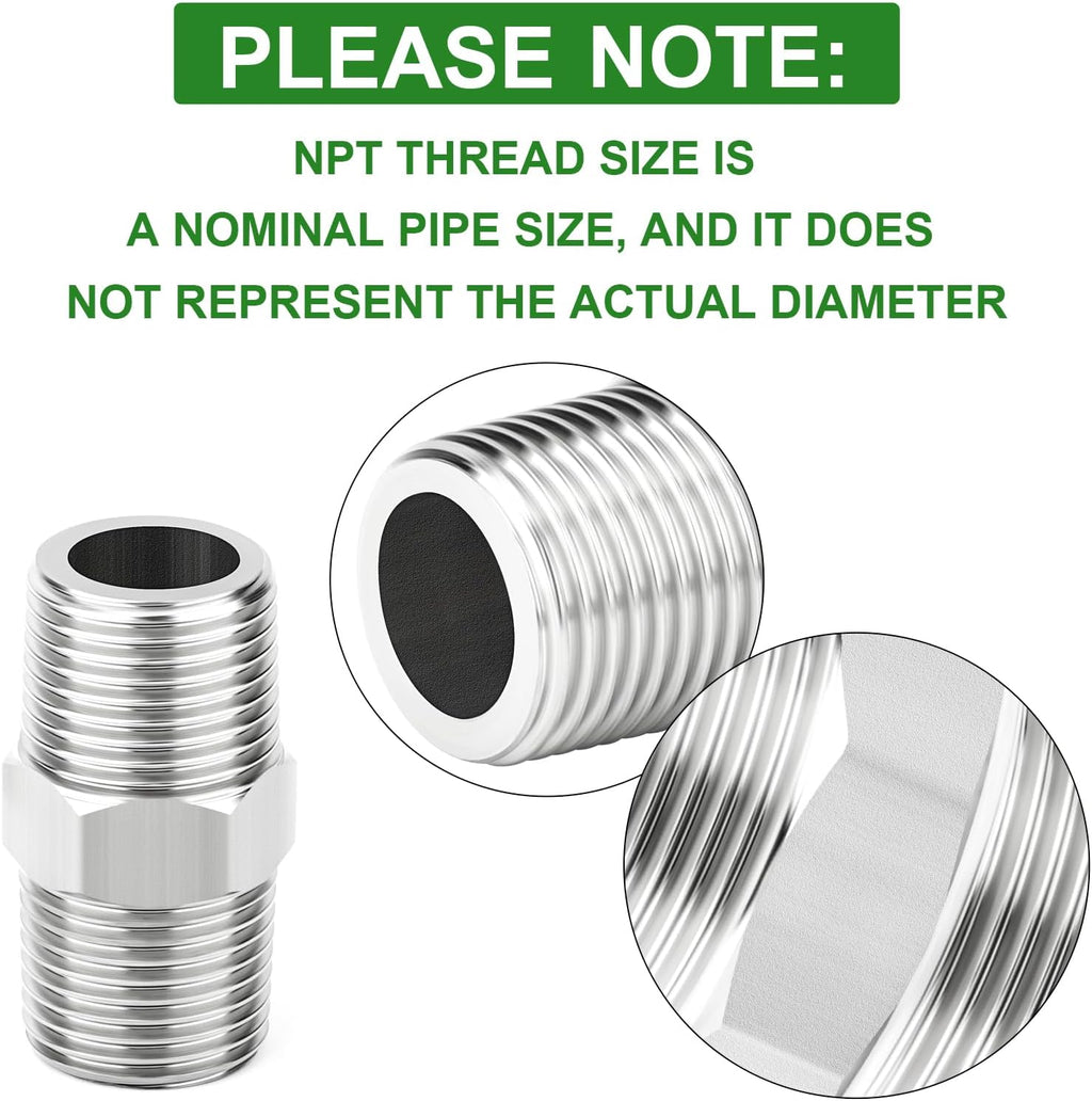 TAISHER 10PCS 304 SS New Hex Nipple,1/2" NPT Male, Pipe Adapter Fitting