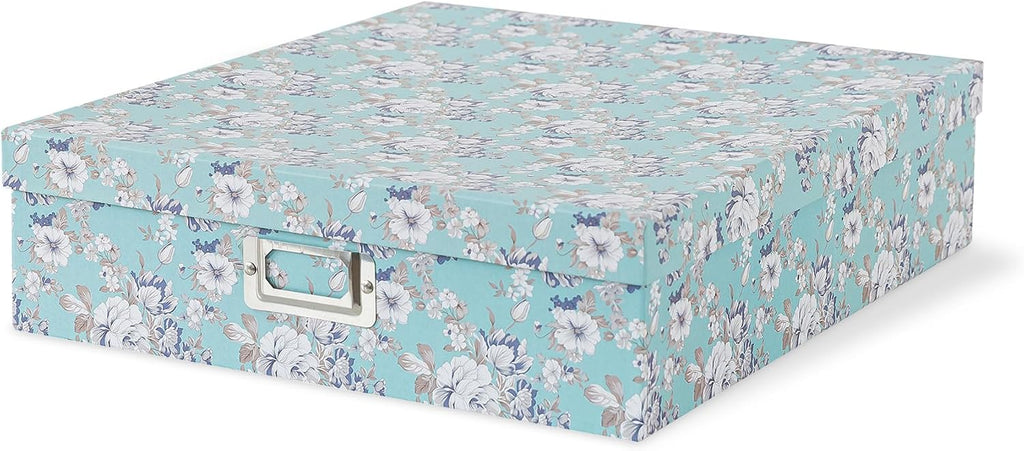 Floral Photo Storage Box, 14.8x13x3.7 In, Blue Cottage
