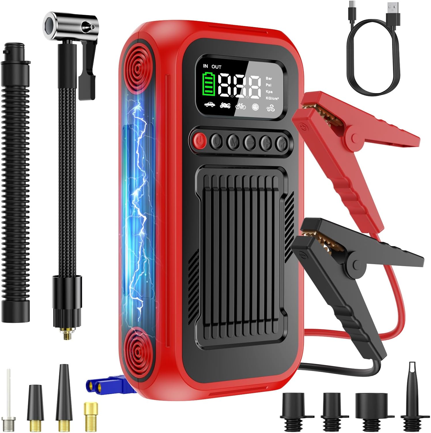 Tire Inflator Portable Air Compressor,12V Car Battery Jump Starter,5X Faster Air Pump For Car Tire with Digital Tire