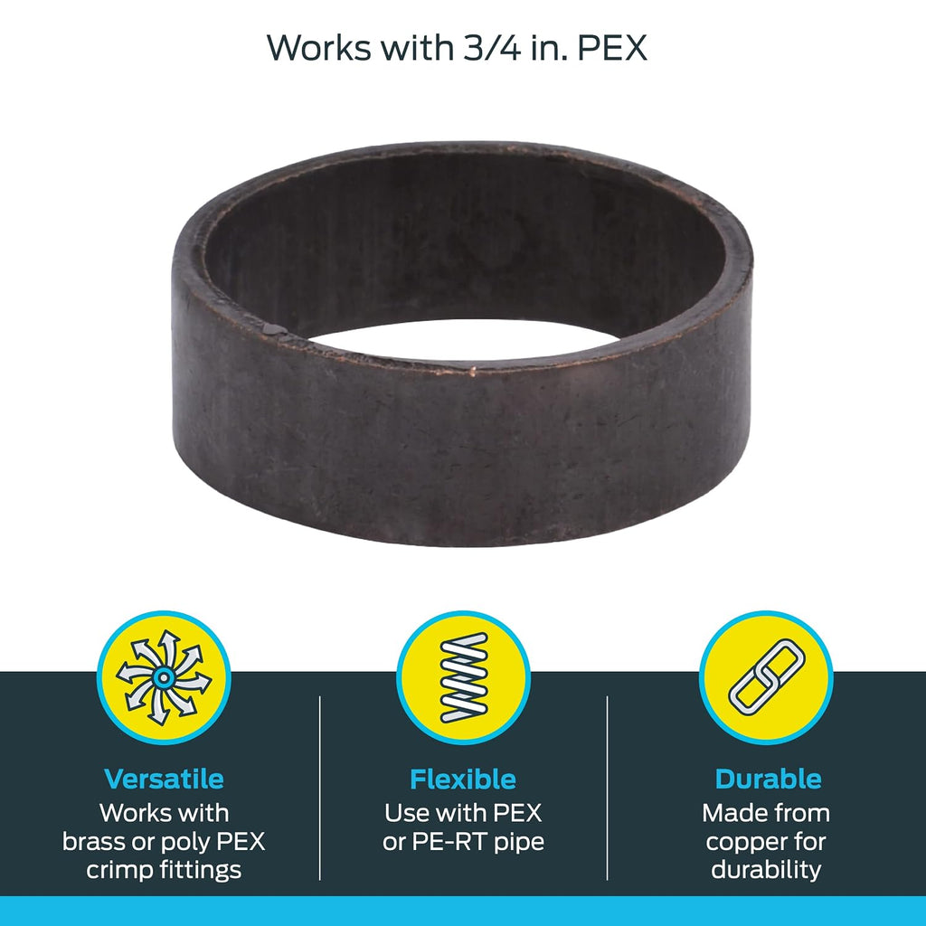 SharkBite 3/4 Inch Copper Crimp Rings, Pack of 100, PEX Pipe, PE-RT, 23103CP100