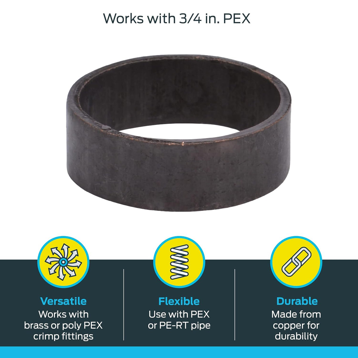 SharkBite 3/4 Inch Copper Crimp Rings, Pack of 100, PEX Pipe, PE-RT, 23103CP100