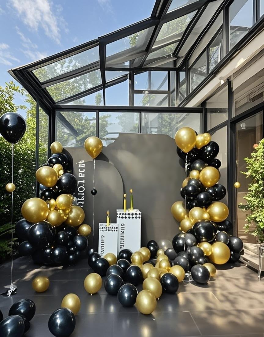 Black Balloons 145pcs Different Sizes 5in 10in 12in 18in Shiny Metallic Black Latex Balloon Arch Kit Garland for