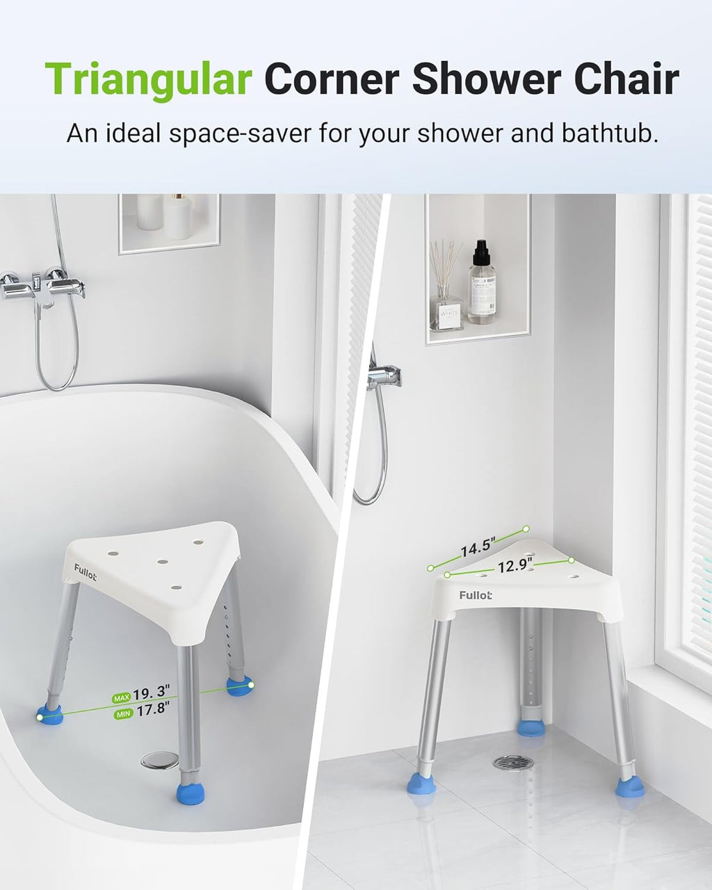 Space-Saving Triangular Shower Chair for Inside Shower, FSA/HSA Eligible 400 lbs Adjustable Shower Stool for Elderly