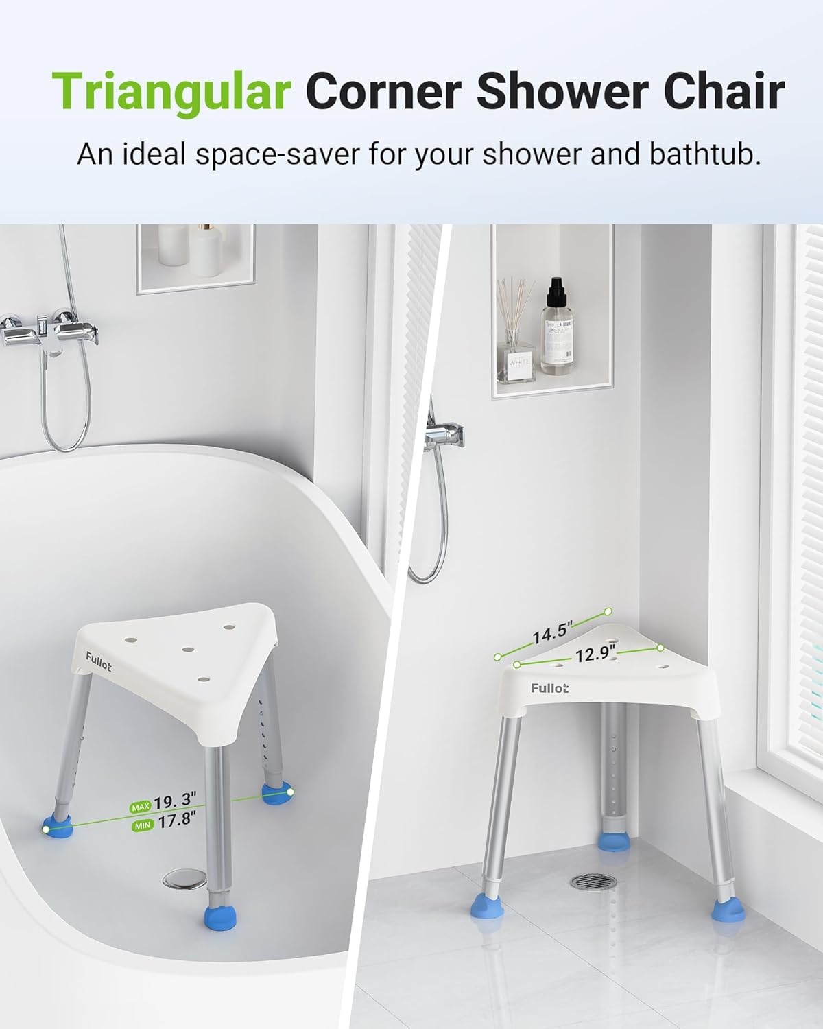 Space-Saving Triangular Shower Chair for Inside Shower, FSA/HSA Eligible 400 lbs Adjustable Shower Stool for Elderly