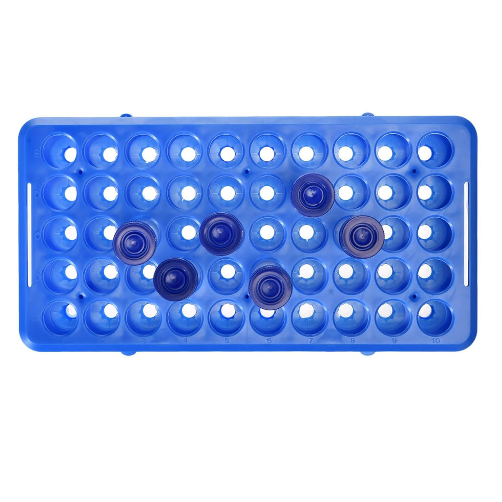 50 Port Test Tube Rack for Science Labs, 5-15ml Tube Holder, Pre-Assembled Classroom Equipment, Transparent DIY Craft