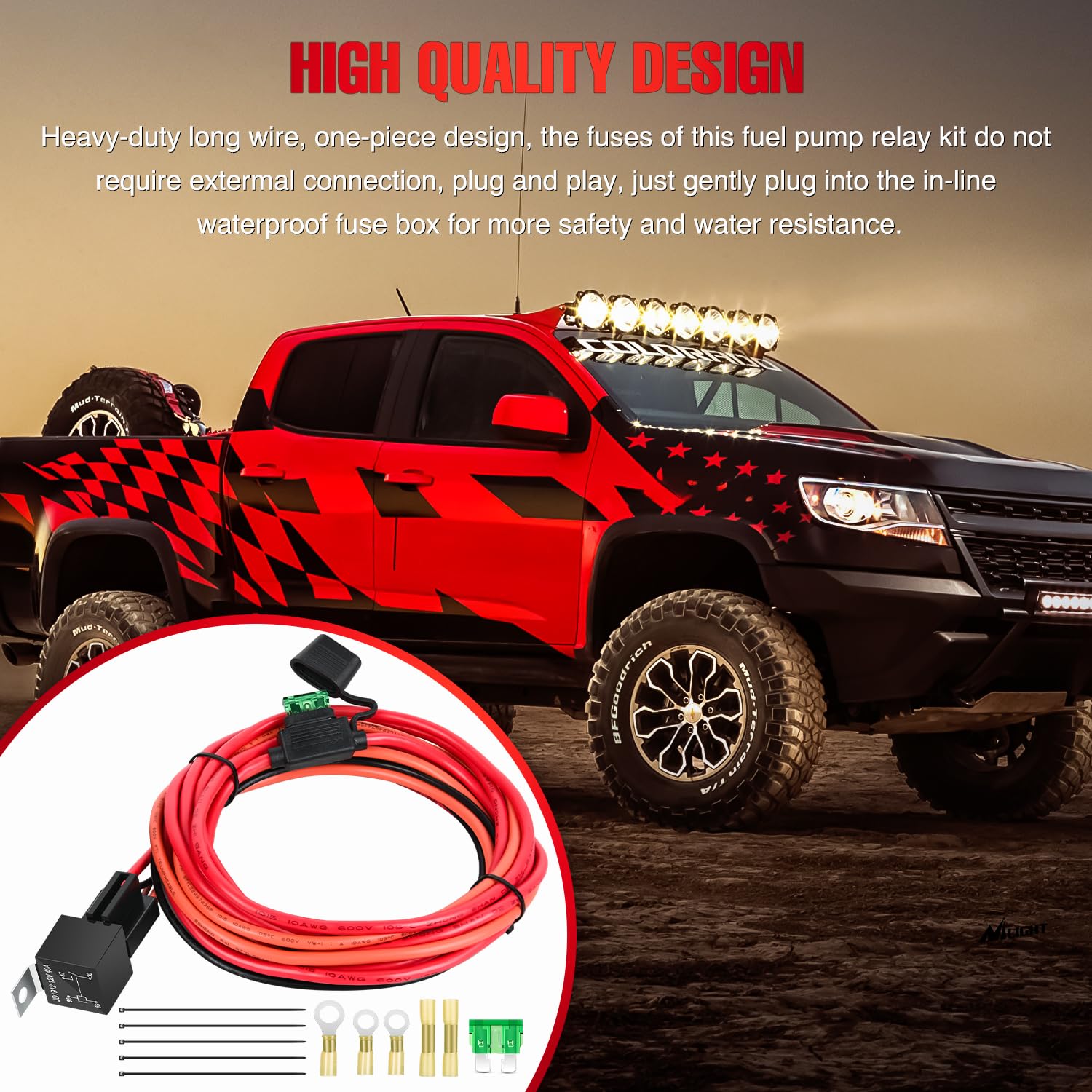 Electric Fuel Pump Relay Kit Wiring Harness 10 Gauge Cables | w/40 AMP Relay Heavy Duty 30 AMP Blade Fuse 12V System