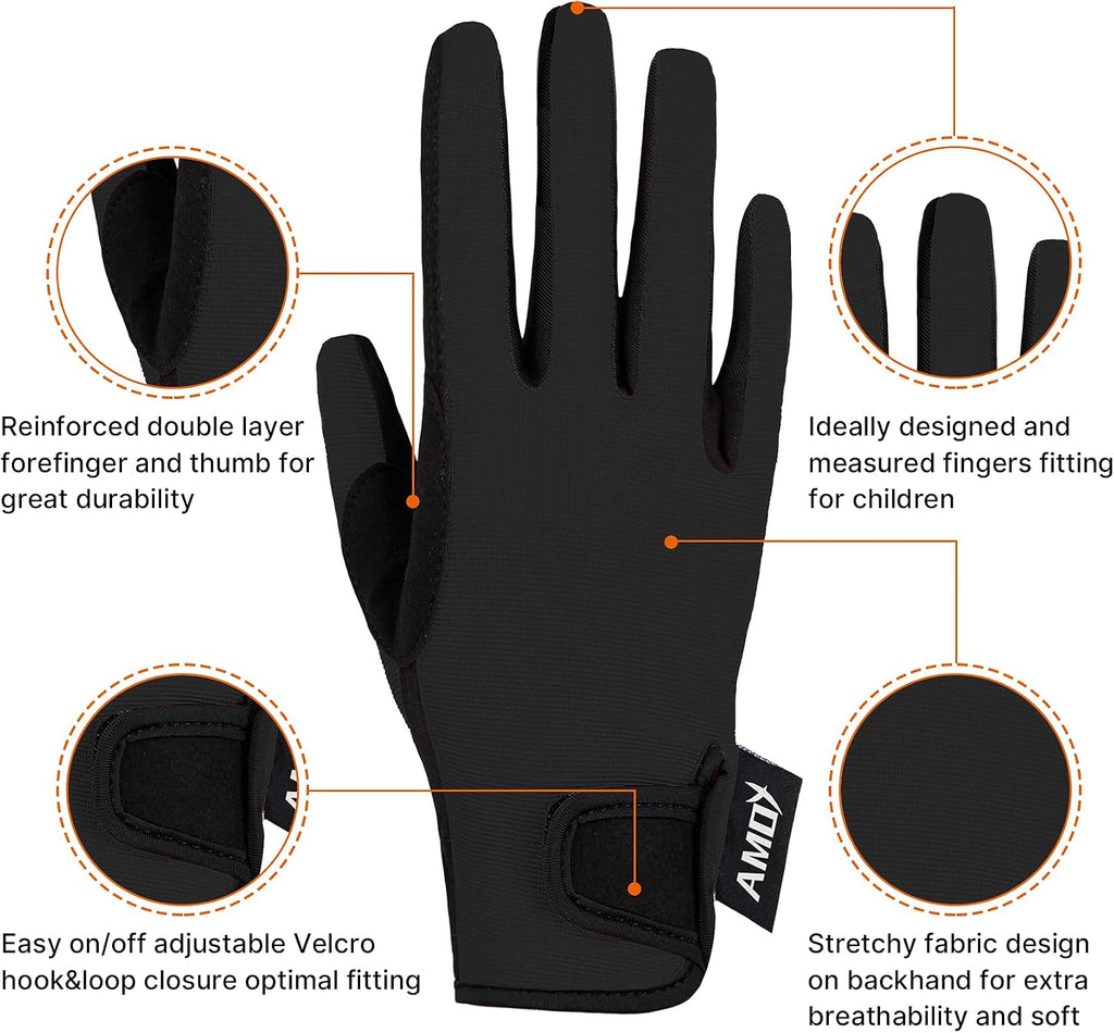 Kids Horse Riding Gloves Breathable Children Equestrian Horseback Anti-Slipping Boys & Girls Youth Outdoor Biking