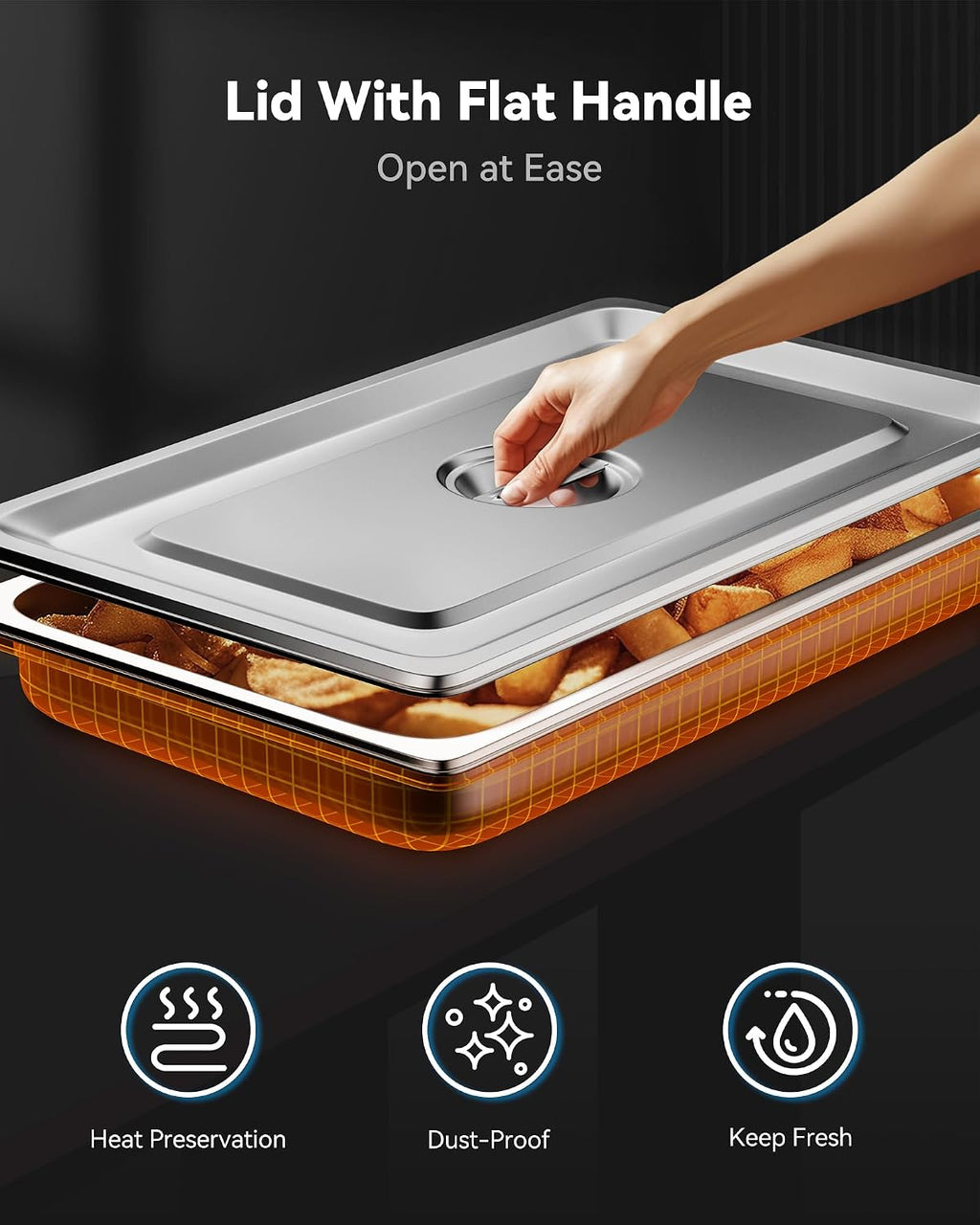 Hotel Pans with Lids, 4 Pack Full Size, 2.5" Deep
