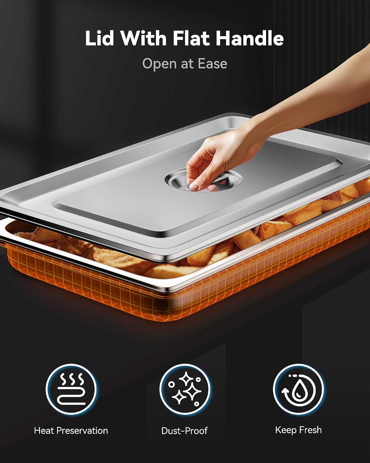 Hotel Pans with Lids, 4 Pack Full Size, 2.5" Deep