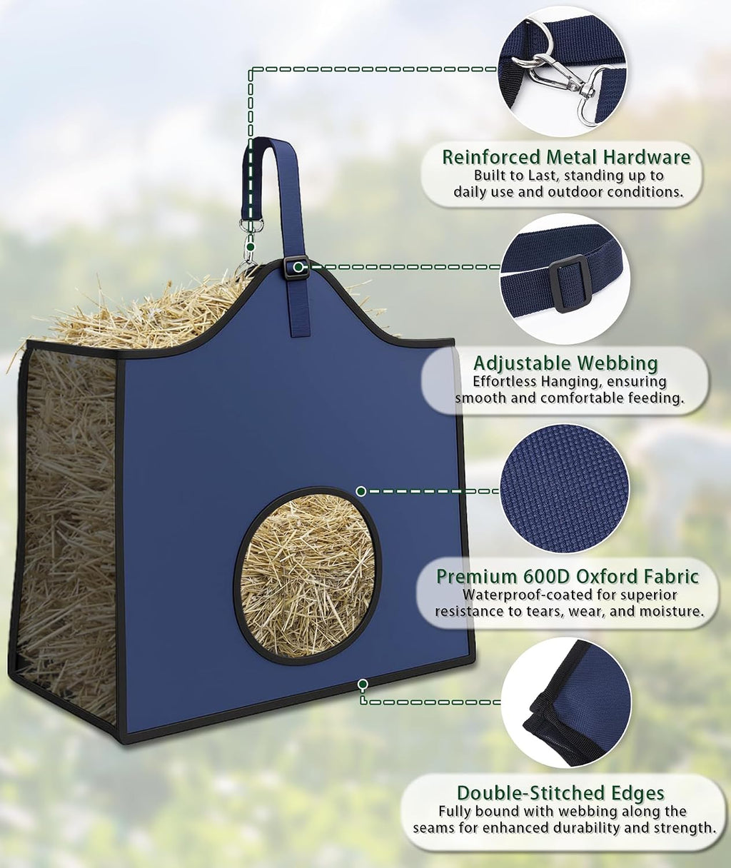 Hay Feeder for Goats and Horses - Slow Feed Design, Heavy Duty Hanging Hay Bag for Barn, Trailer & Paddock, Easy to