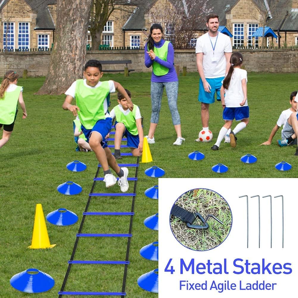 Speed & Agility Ladder Training Equipment Set, Includes 12 Rung 20ft Agility Ladder, 4 Agility Hurdles,12 Disc Cones