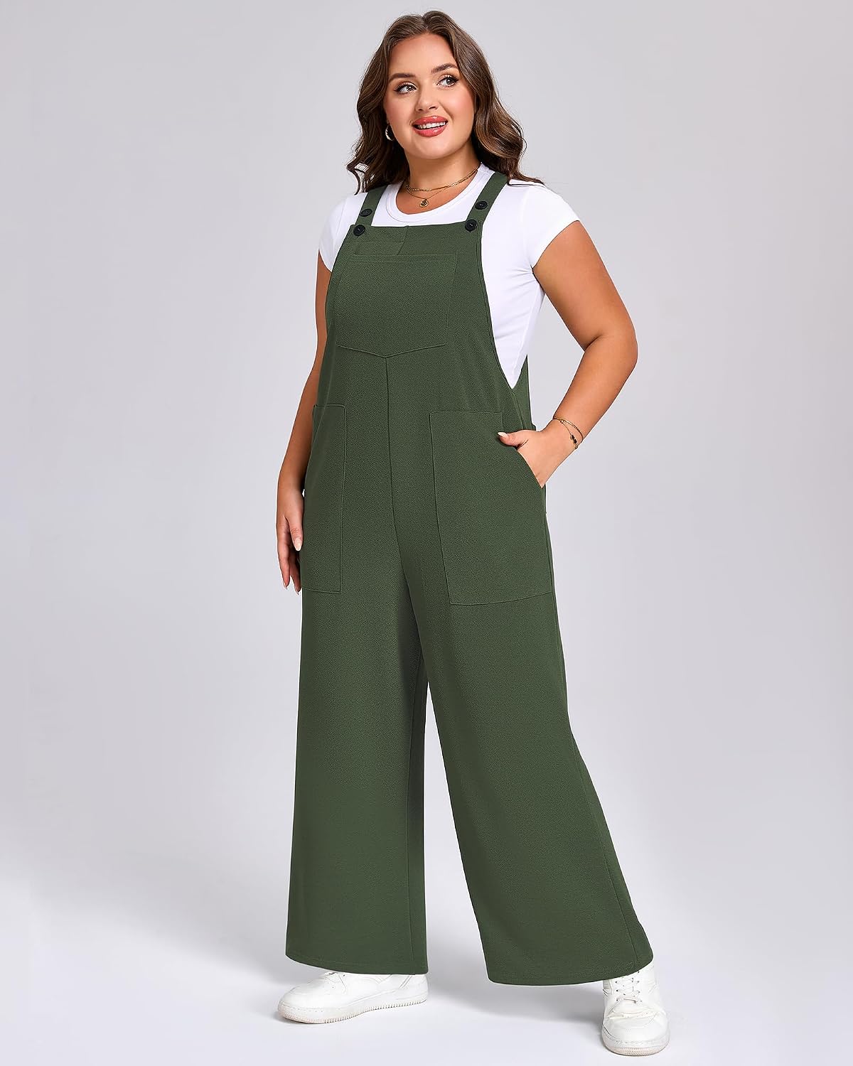 Plus Size Overalls for Women Loose Fit Adjustable Straps Jumpsuits with Pockets Bib Rompers Spring Summer