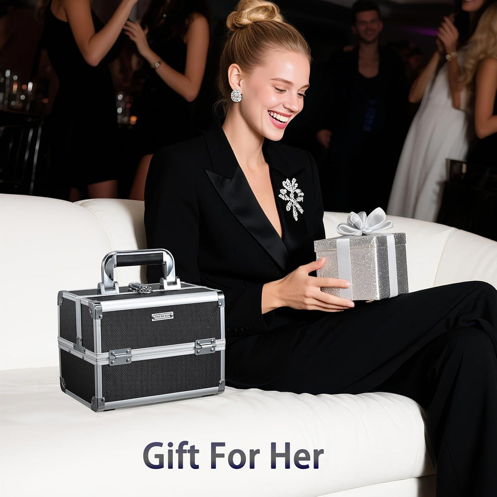 Makeup Case Organizer Cosmetic Box Storage Portable Makeup Train Case with Mirror 2 Trays Travel Vanity Box for