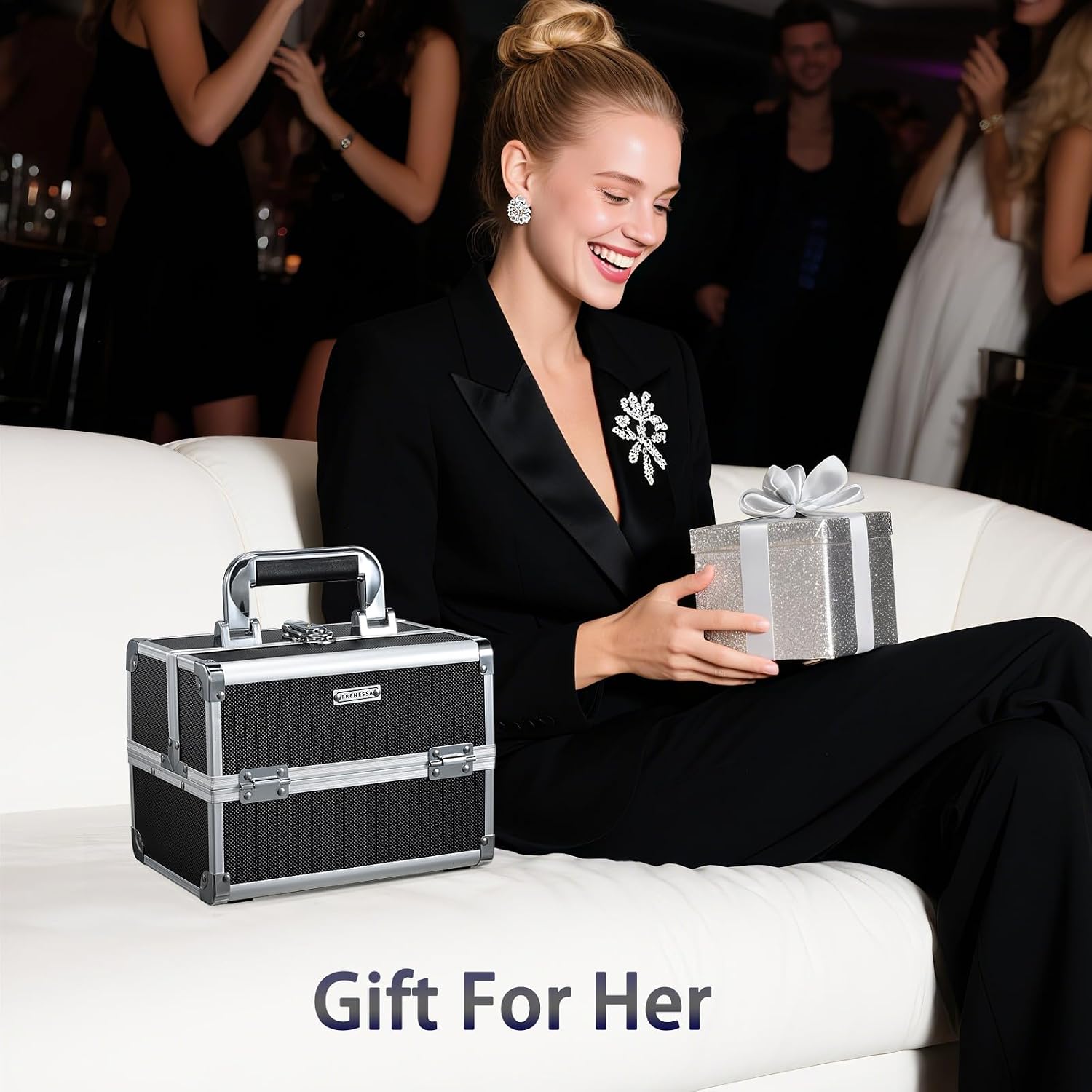 Makeup Case Organizer Cosmetic Box Storage Portable Makeup Train Case with Mirror 2 Trays Travel Vanity Box for