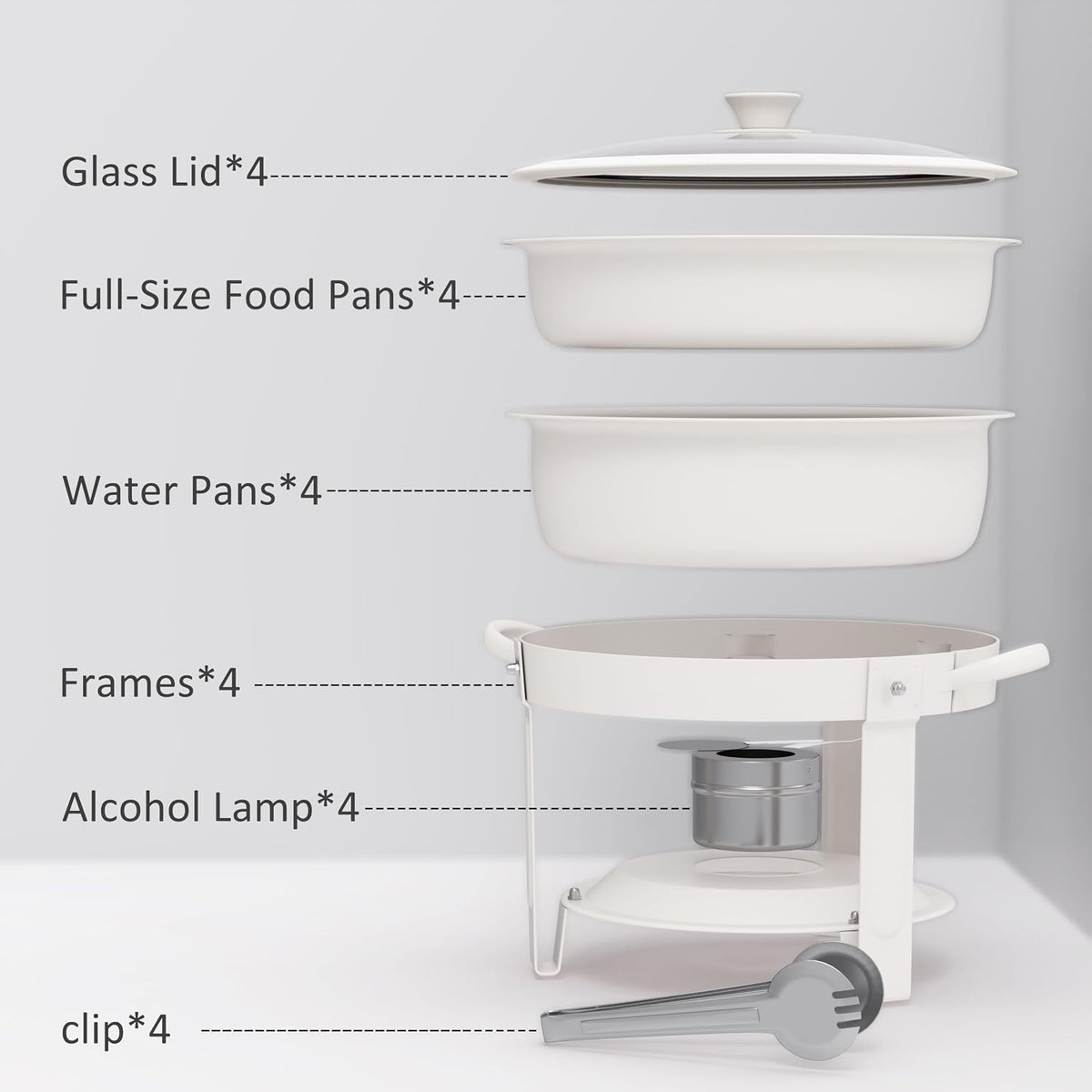 Chafing Dishes for Buffet, 6QT Round, White Granite, 4 Pack | Granite-coated stainless steel pans, clear white