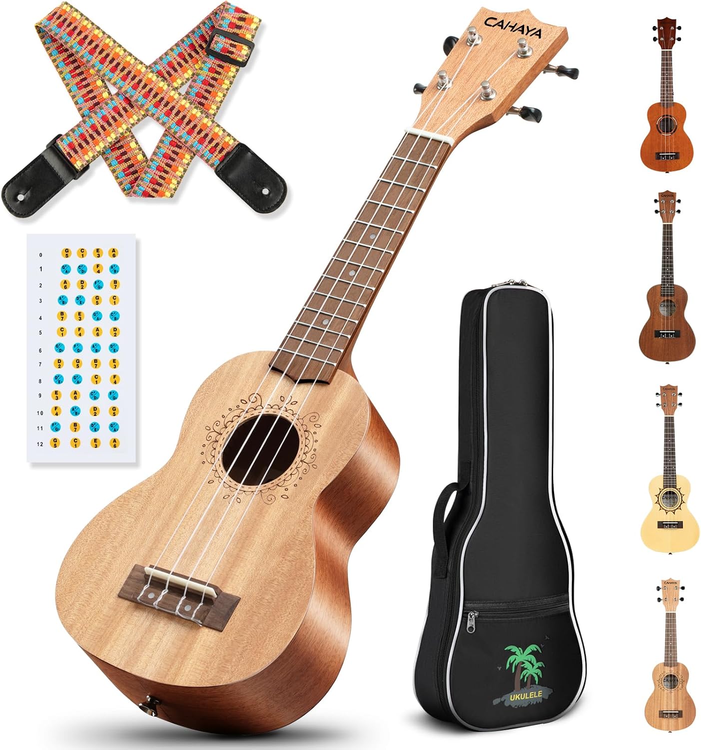 Ukulele Kit Beginner 21" Mahogany Soprano for Adults Kids Gift | Ukulele Starter Set with Gig Bag Rainbow Strap