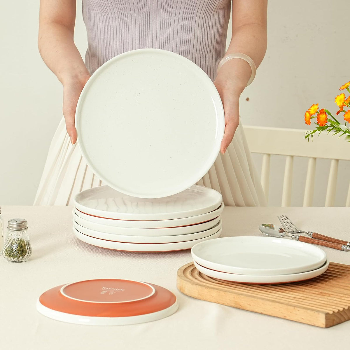 6 Piece Dinnerware Set, Dish Set for 2, Stardust Glaze White