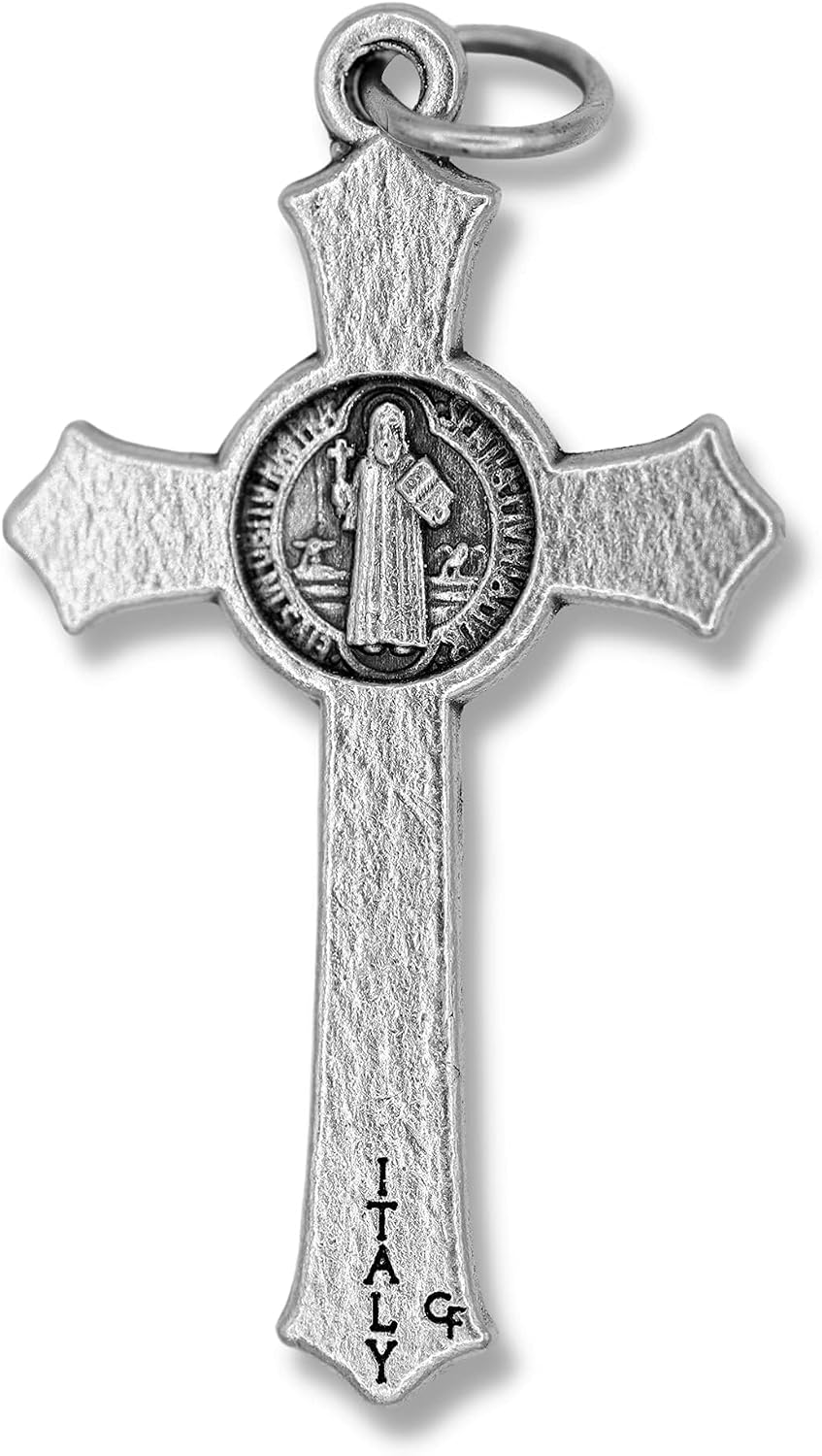 Pack of 100 - St Benedict Crucifix for Rosary Making (1.5 Inch) Silver Oxidized Crosses for Bulk Catholic Necklaces