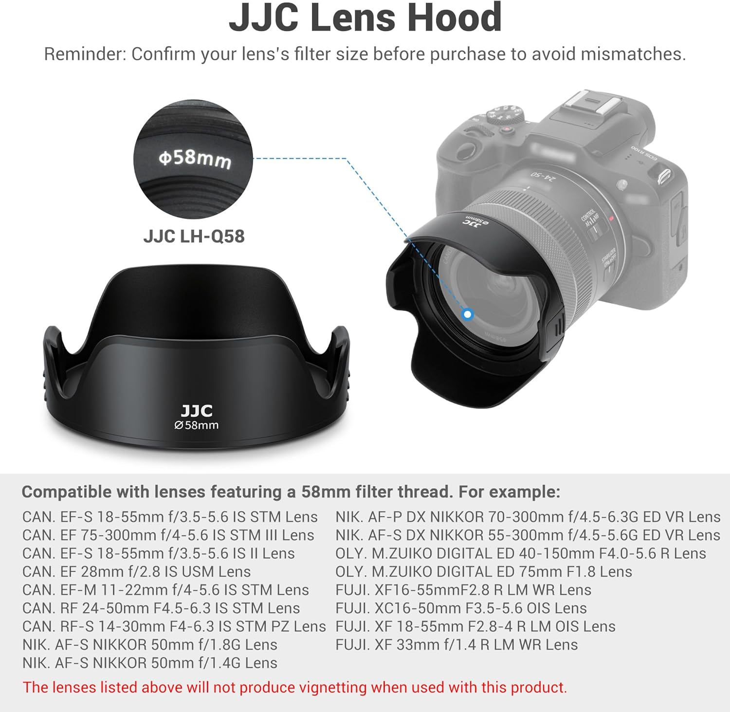 58mm Tulip Flower Lens Hood, Reversible & Support 58mm Filter/Lens Cap | for Canon EOS Rebel T7 T6 T8i T7i T6i SL3