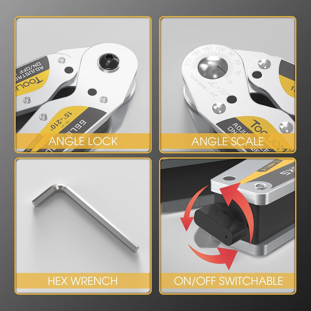 66 lb Adjustable Welding Magnet for 15°-210° with On/Off Switch | Switchable magnetic control, easier placement