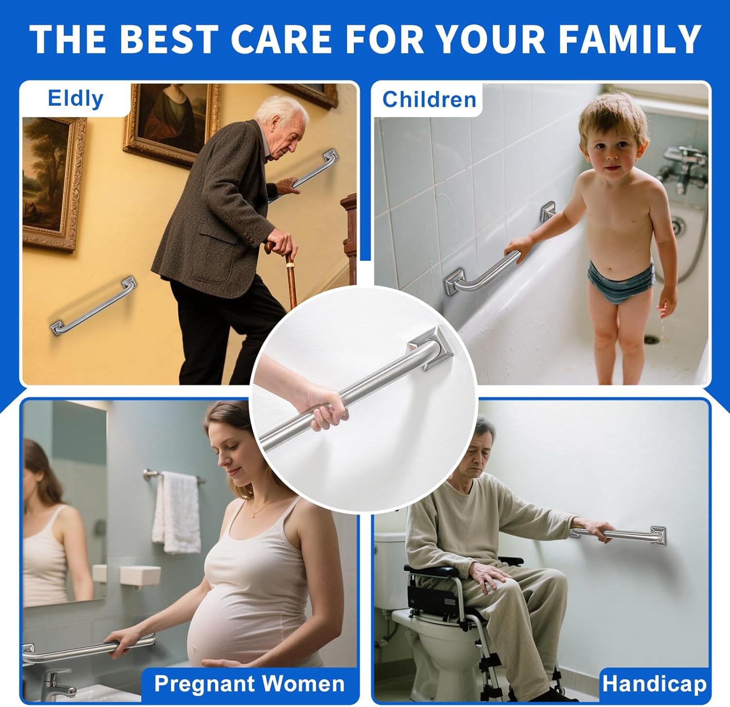 Bathroom Grab Bars Stainless Steel Handrail ADA Compliant 500lbs bathtubs and Showers Toilet Handle Safety for