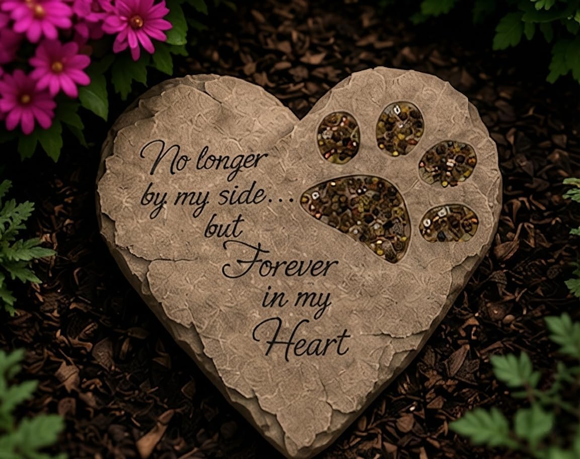 Pet Memorial Garden Stepping Stone Heart Paw Print, 9.5 Inch